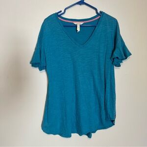 Matilda Jane Teal V-Neck Ruffle Sleeve Top